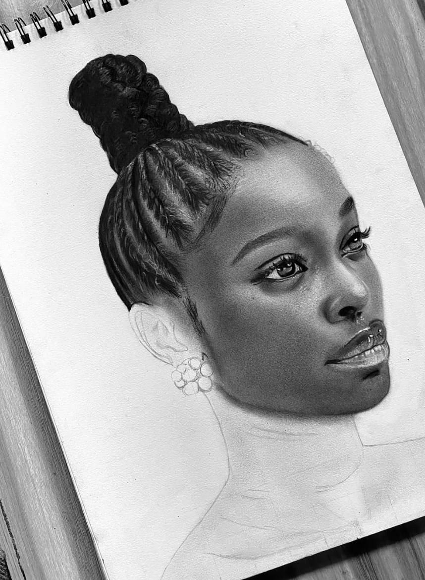 Hyper-realistic charcoal portrait by TLQ Arts