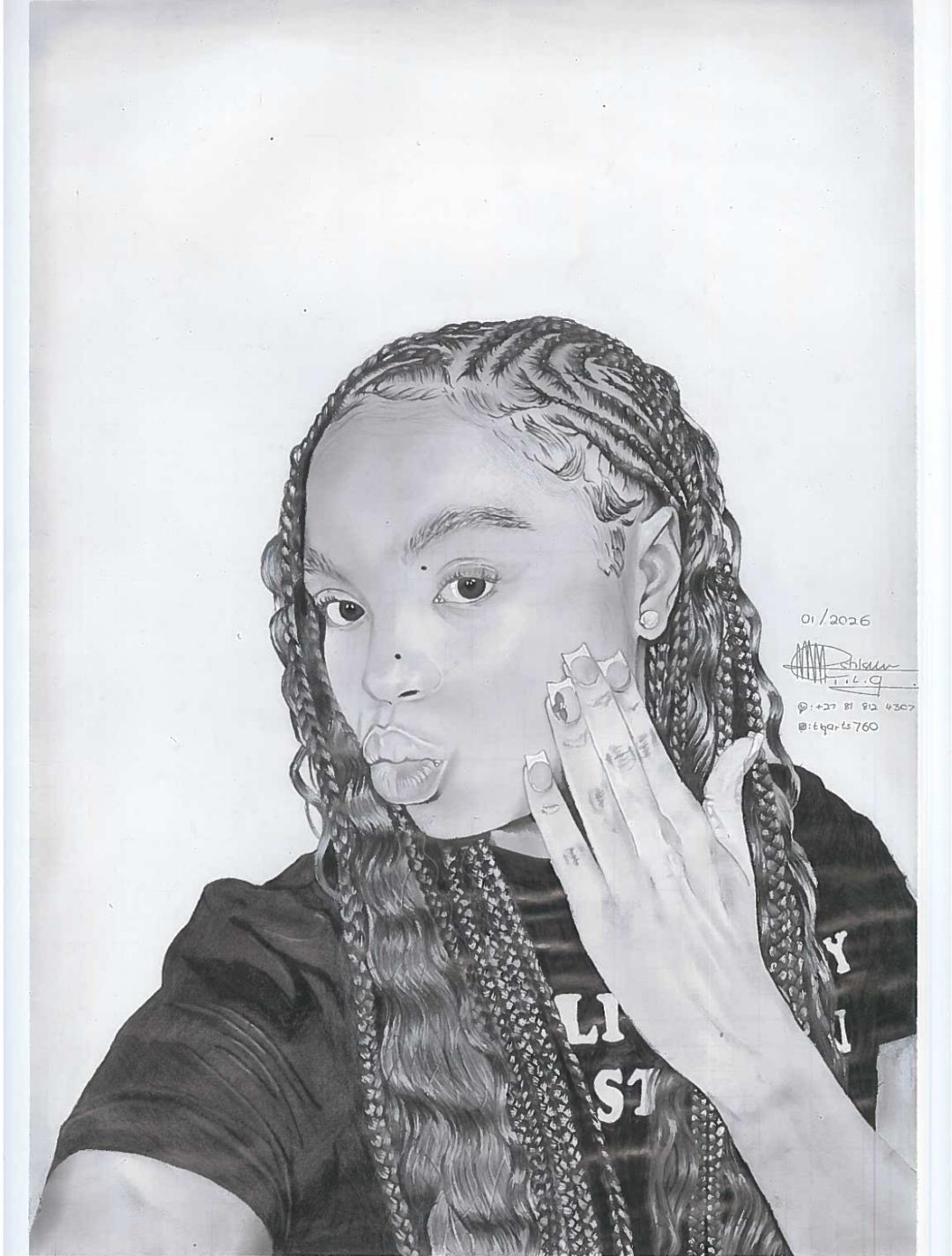 Braids — hand-drawn portrait by TLQ Arts