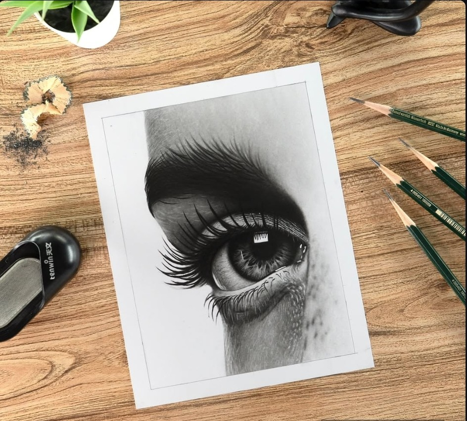 Graphite pencil rendering a hyper-realistic eye